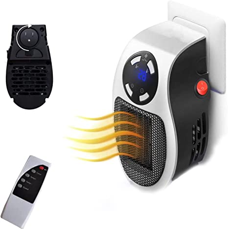 500W Space Heater, Wall Outlet Electric Space Heater with Adjustable Thermostat & Timer Compact for Office Home