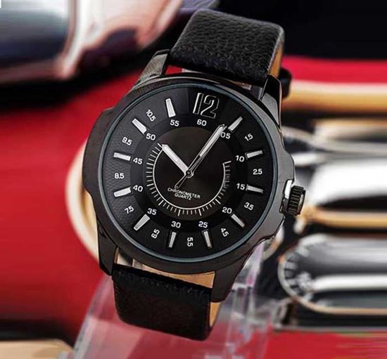 Artificial Leather Analog Watch for Men - Black
