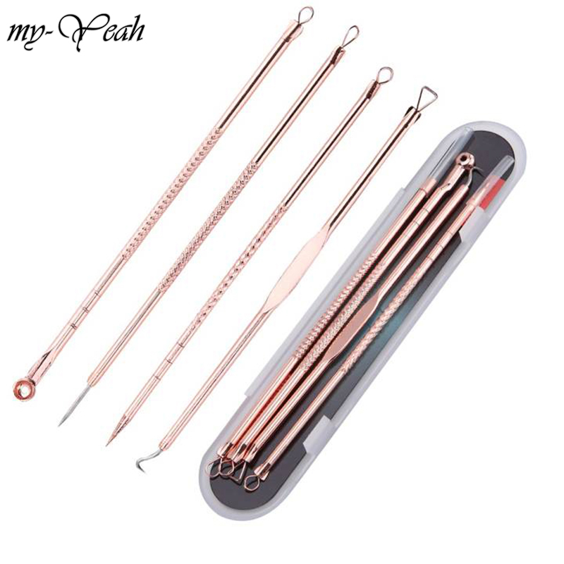 badgeMonja 4Pcs/Set Blackhead Remover Cleaning Tool Blemish Blackhead Comedone Acne Extractor Remover Tool Needles