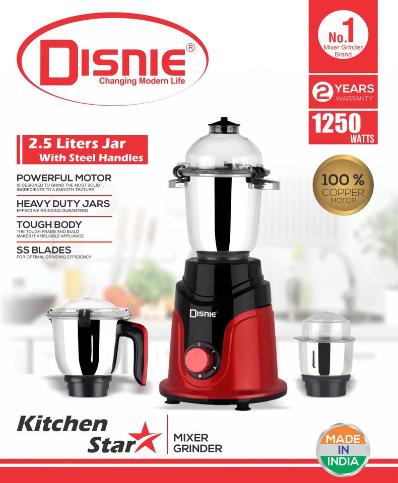 Disnie Kitchen Star Mixer Grinder / Blender 1250 Watts ( Big Jars)