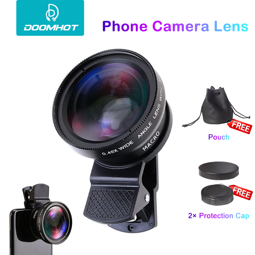DoomHot Mobile Phone Camera Lens Cell Phone Lens Wide Angle Micro Camera 2 IN 1 Clip Lens Professional Universal Clip Phone Lens For Samsung Xiaomi