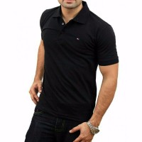 Black Cotton polo for men
