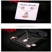 European American New Dazzling Gems Trendy Necklace Earrings Finger Ring Jewelry Set