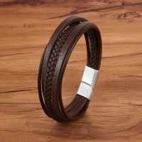 Multilayer Leather Bracelet Men Stainless Steel Top Quality Jewelry Male BlackBraided Fashion Punk