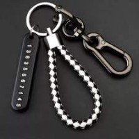 pendant keychain Gift for Husband High Car Key Ring Anti-Lost Number Plate Braided Rope Pendant Keychain Holder Punk Accessories