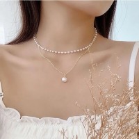 Women's Jewelry Fashion Cape Pearl Choker Necklace Cute Double Layer Chain Pendant For Girls Gift