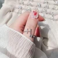 Alphabet Letters Stone Silver Rings for Women, CZ Adjustable Initial Letter Ring For Women Simple Elegant Jewelry Friendship Gift for Girls, Name Word Finger Ring for Party, Wedding, Dating, Festivals, Birthday