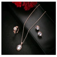 European American New Dazzling Gems Trendy Necklace Earrings Finger Ring Jewelry Set
