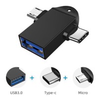 2 in 1 OTG Adapter USB 3.0 Female To Micro USB Male and type c Male Connector Aluminum Alloy on The Go Converter Xiaomi Samsung