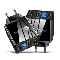 36W PD Quick Charger Fast Chargring Adapter with 3 USB Chargeing Port Travel Chargers Portable for Outdoor Trip Black UK Plug