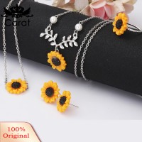 Carat 5Pcs/Set Fashion Sunflower Pendant Necklace Stud Earrings Ring Bracelet Jewelry
