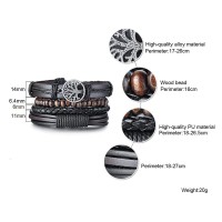 Black Leather Bracelet For Men Rollo Chain Bracelet Wristband Gift