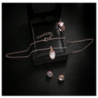 European American New Dazzling Gems Trendy Necklace Earrings Finger Ring Jewelry Set