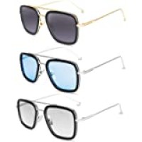 Kabir Singh Shades Men's Aviator Square Metal Frame Classic Sunglasses,Steam Punk Square Glasses, BLACK