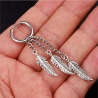 Korean Boho Stainless steel Drop Earrings Punk Men Women Dangle Earrings Long Tassel Dangle Earrings Fashion Feather Boy Jewelry