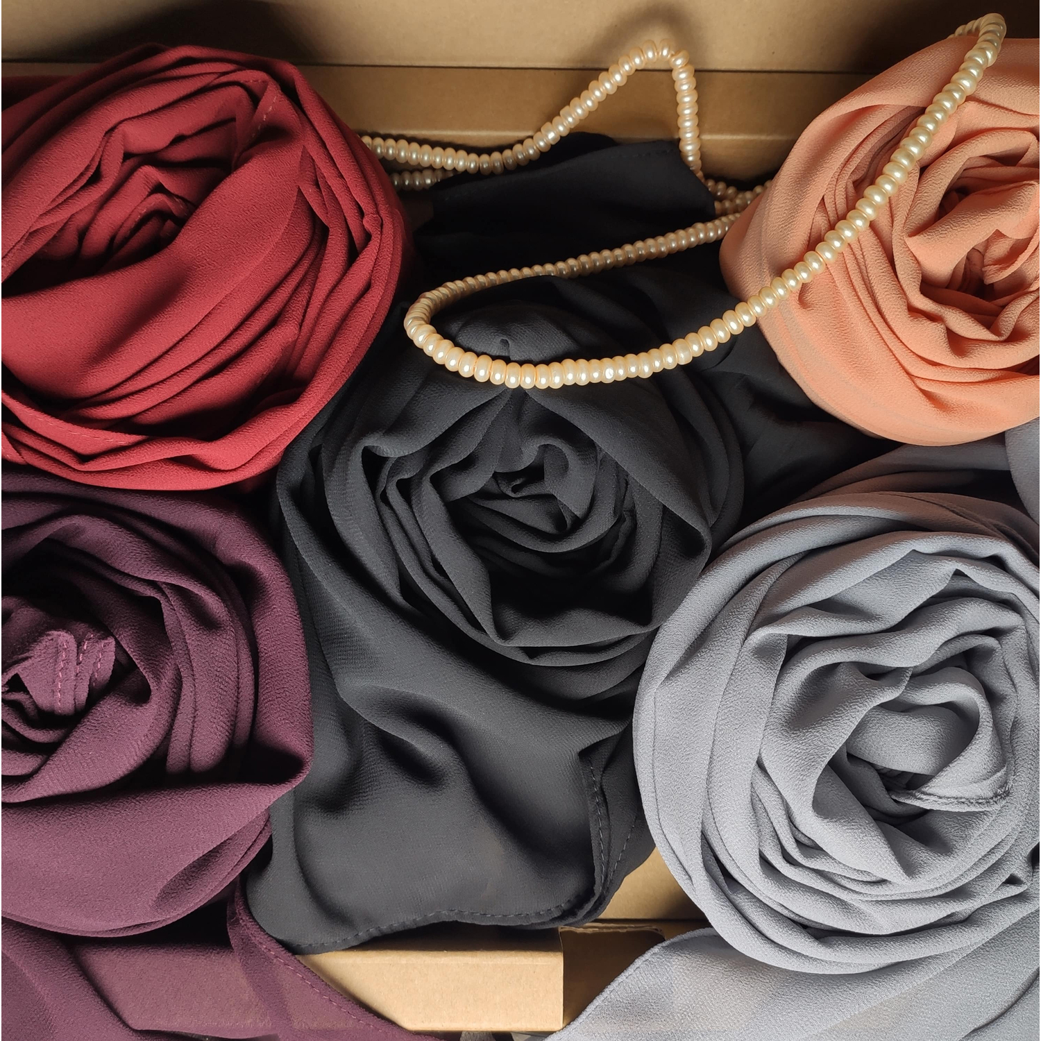 Home Edge Lifestyle 5 Combo Pack Chiffon Jorjet Hijab Color Ash , Maroon , Black ,Skin , Purple Stander size