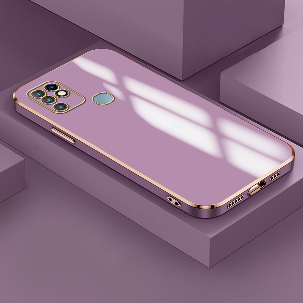 Hontinga for Infinix Hot 10S NFC Back Cover Luxury 6D Plating Frame Shiny Bling Case Soft Silicone Square Phone Case