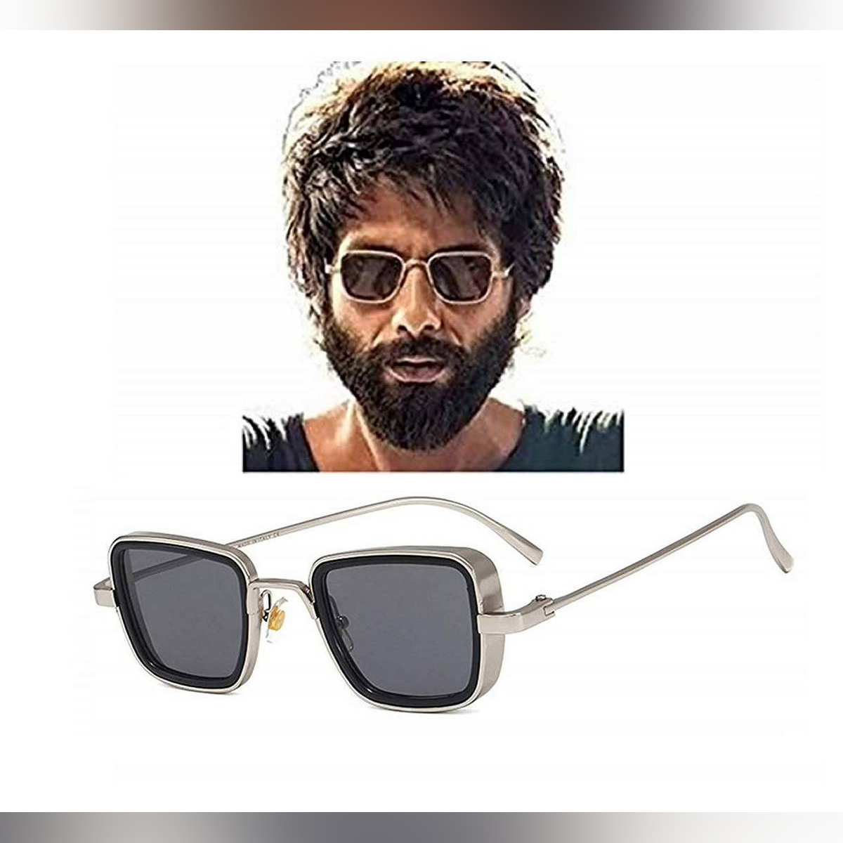 Kabir Singh Shades Men's Aviator Square Metal Frame Classic Sunglasses,Steam Punk Square Glasses, BLACK