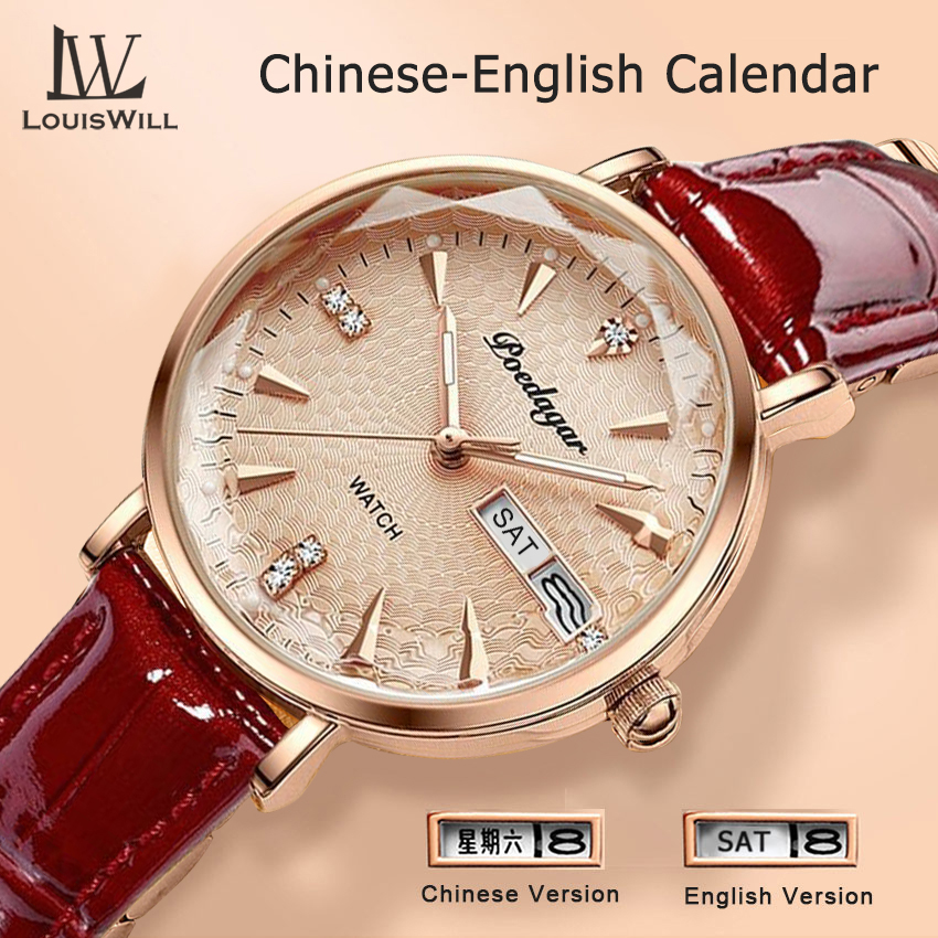 LouisWill Women Watches Diamond Casuals Retro Stainless Steel Strap Watches Quartz Watches Calendar Dial Luminous Pointer Watches 5ATM Waterproof Watches Business Wristwatch for Women Ladies