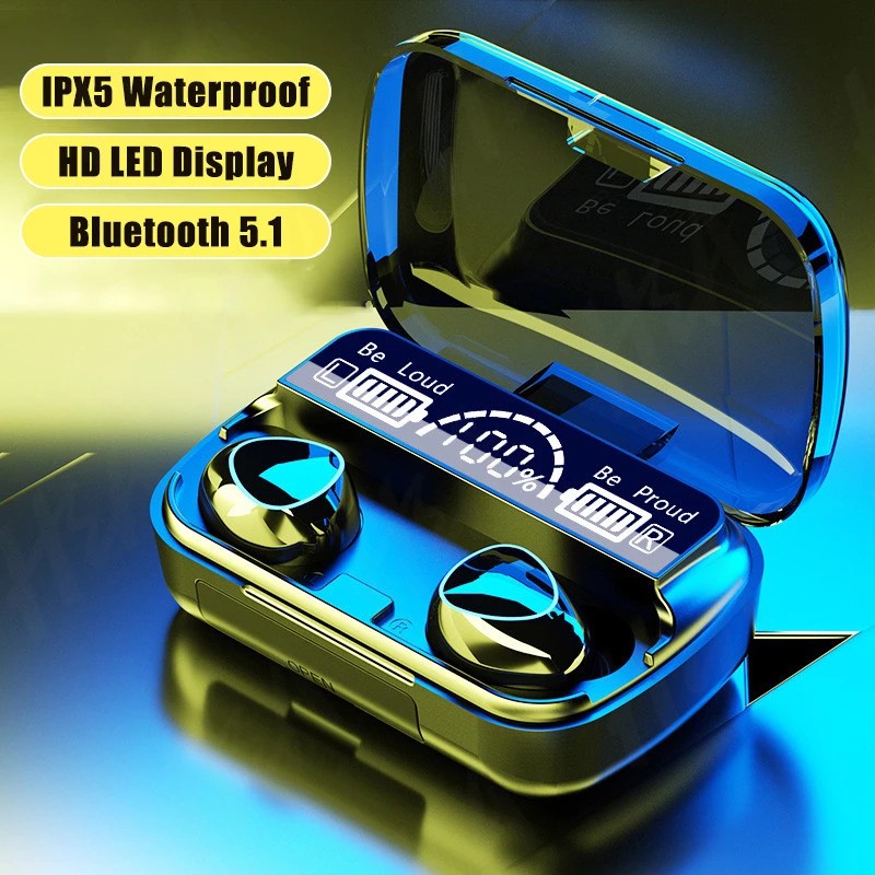 M10 TWS wireless bluetooth headset with breathing light touch control digital display panel version 5.1