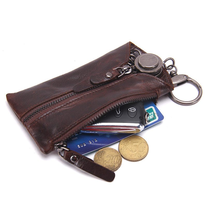 Men's Car Keys Wallets Cowhide Leather Male Key Holder Organizer Housekeeper Keychain Purse Key Ring Bag Keys Case Pouch