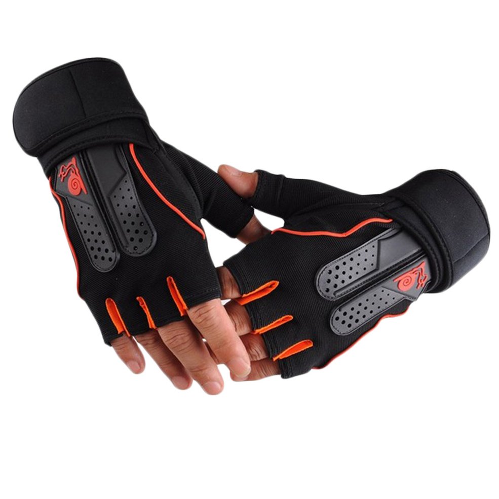 Men's Weight Lifting Gym Fitness Workout Training Exercise Half Gloves-orange M