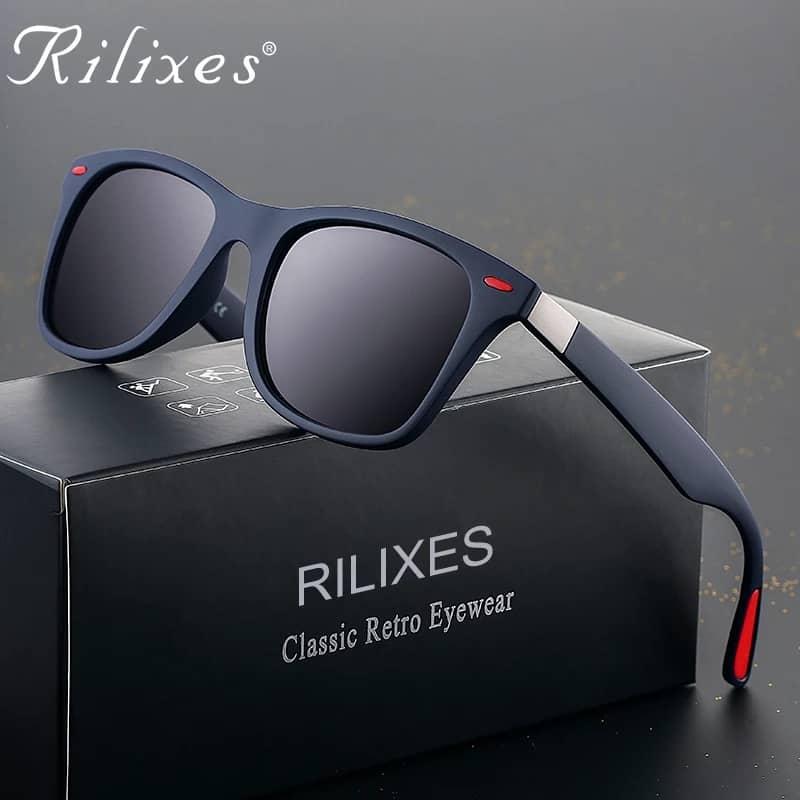 RILIXES Fashion Guy's Sun glasses Square Rivet Wrap Frame Polarized Sunglasses Men Classic Design Women Men's Sunglass UV400