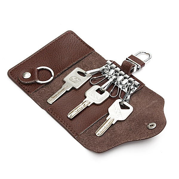Soft Men's Leather Wallet Car Key Chain Holder Accessory 6 Ring Pouch Purse Case Coffee - Coffee