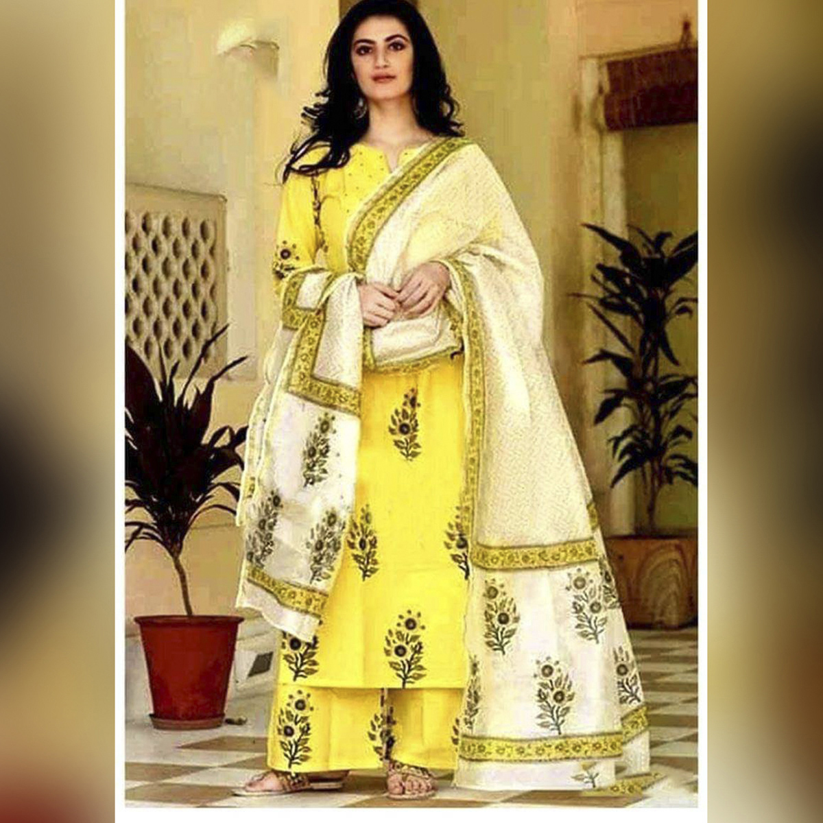 Unstitched Block Printed Cotton Salwar Kamiz