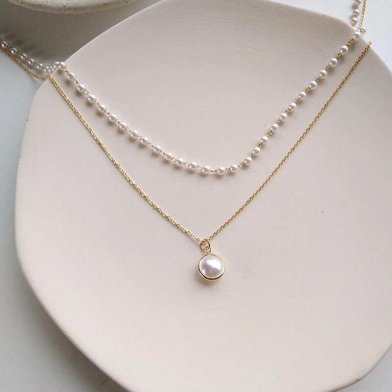 Women's Jewelry Fashion Cape Pearl Choker Necklace Cute Double Layer Chain Pendant For Girls Gift